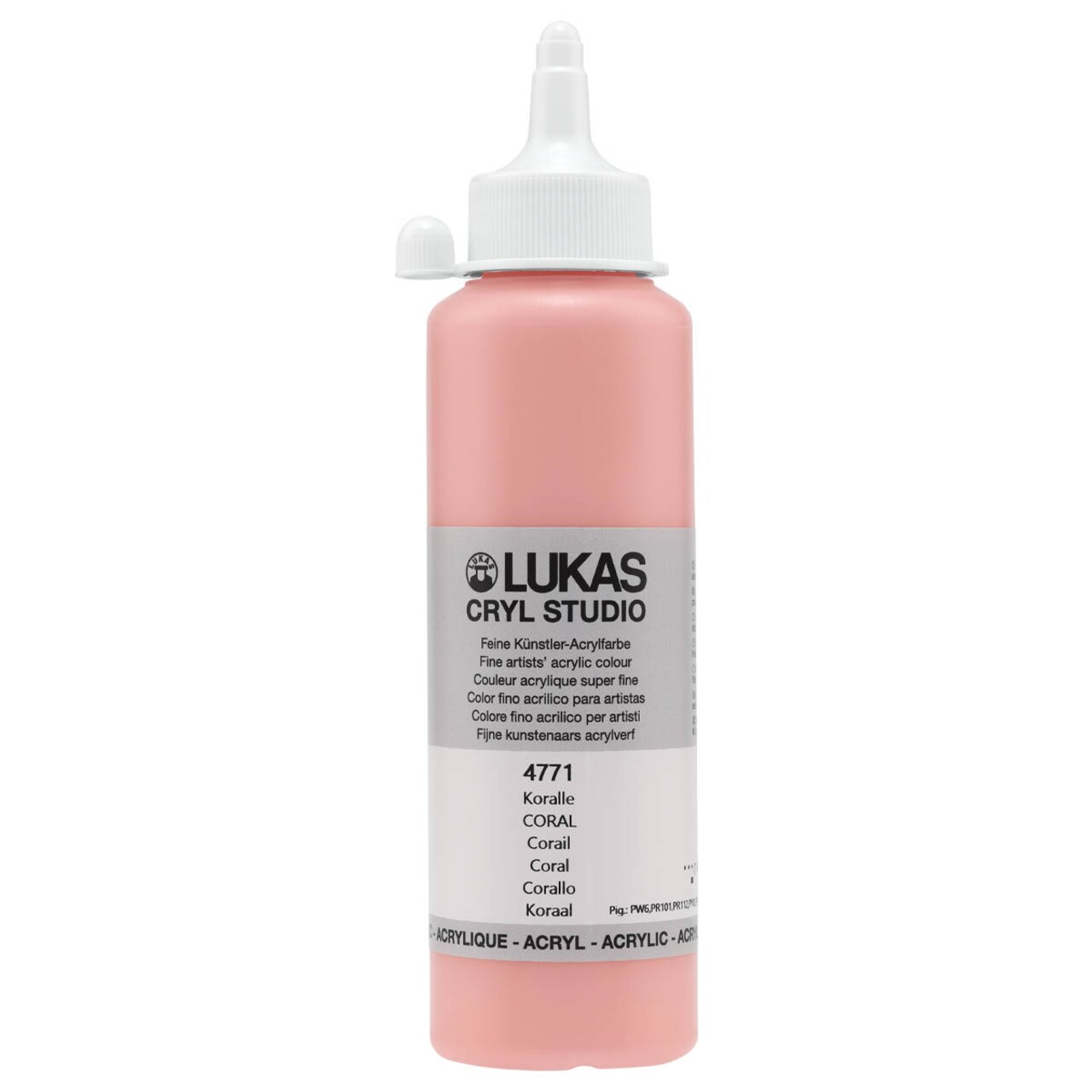 Lukas CRYL Studio Artist Acrylic Paint, Coral, 250 ml Bottle - High Pigment Acrylic Paints for Canvas Painting, Large Scale Works - Medium-Viscosity, Water-Mixable, Fast Drying